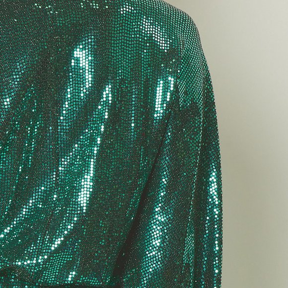 NWT Entro Shiny Green Metallic Long Sleeve Mini Dress - Picture 8 of 8